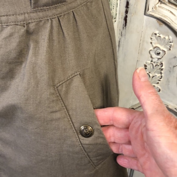 Silence & Noise Khaki Cotton Linen Blend Short Sleeve Button Down Safari Dress - Picture 7 of 13